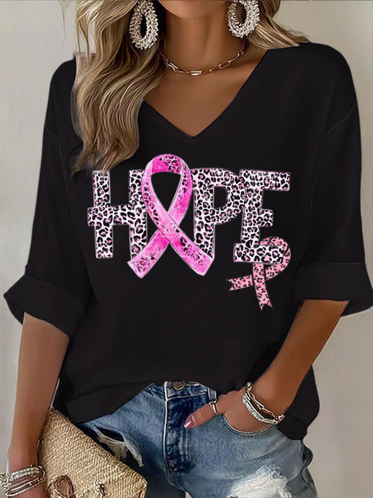 Női rózsaszín leopárd nyomtatás v-nyak hosszú ujjú ing