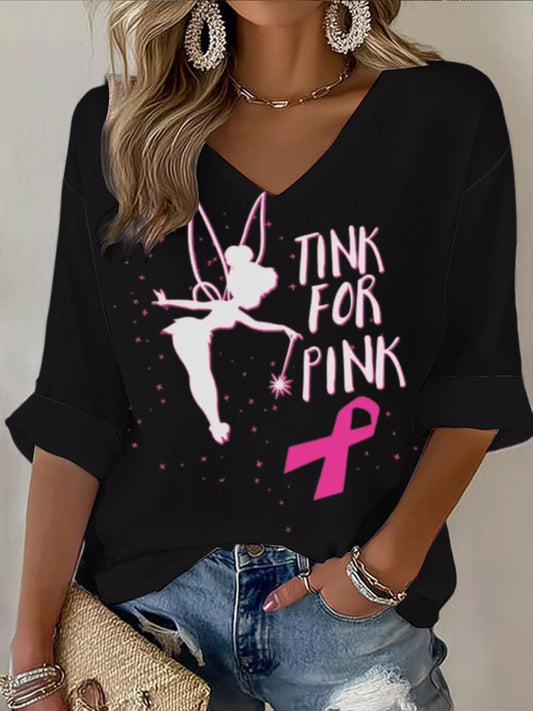 Női fekete szalag nyomtatott v-nyak hosszú ujjú ing