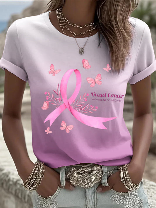 Női gradient rózsaszín szalag nyomtatott alkalmi rövid ujjú ing