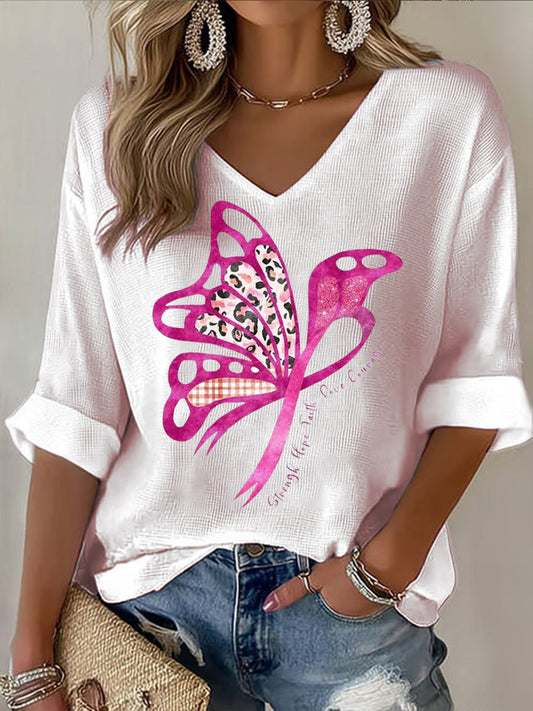 Női pillangó mellrák minta alkalmi rövid póló