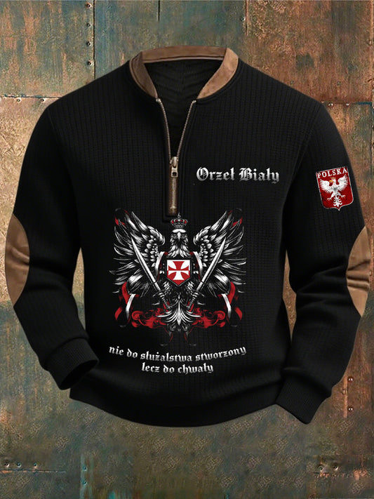 Retro fehér sasos alkalmi kapucnis pulóver