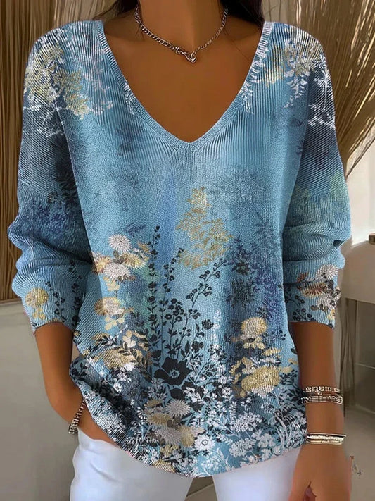 Női vintage virágos nyomtatás pamut tetején