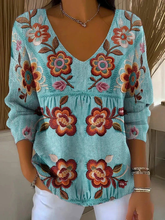 Női vintage virágos nyomtatás pamut tetején