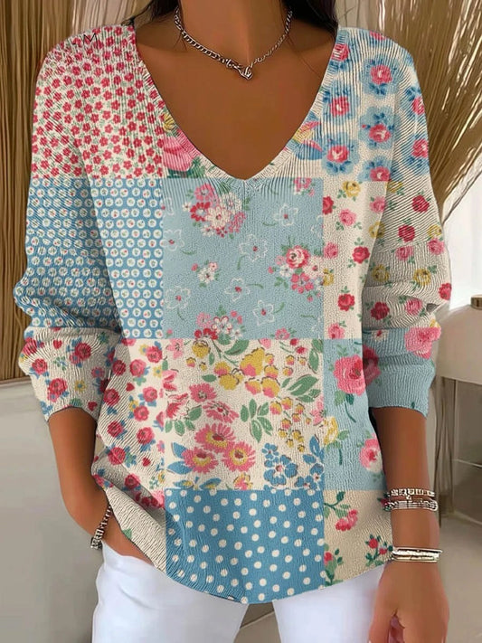 Női vintage virágos nyomtatás pamut tetején