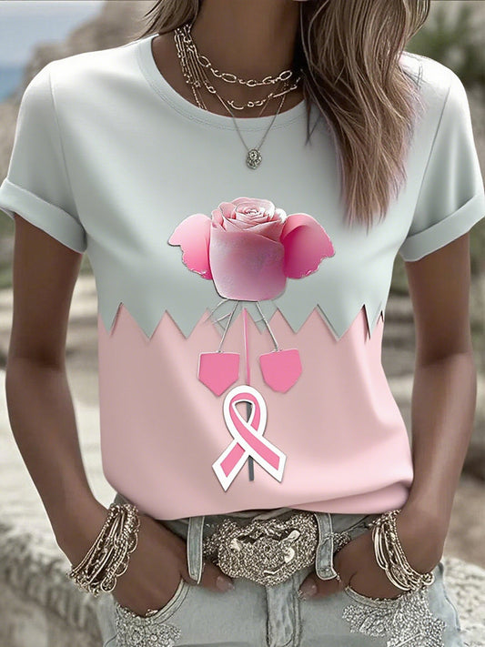 Női mellrák szalag nyomtatott pamut póló