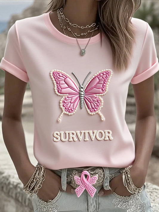 Női mellrák szalag nyomtatott pamut póló