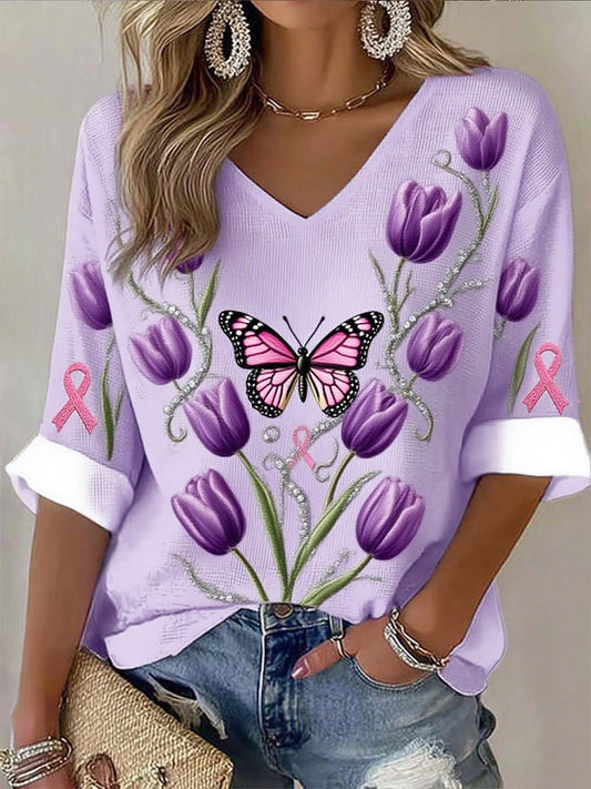 Női mellrák szalag nyomtatás pamut tetején