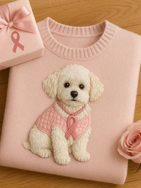 Női felt art állat nyomtatás hangulatos kötött top