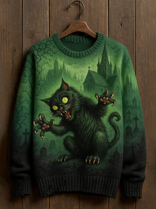 Vintage absztrakt állat nyomtatás alkalmi pulóver