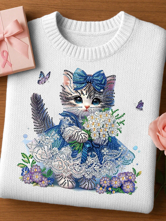 Női felt art állat nyomtatás hangulatos kötött top