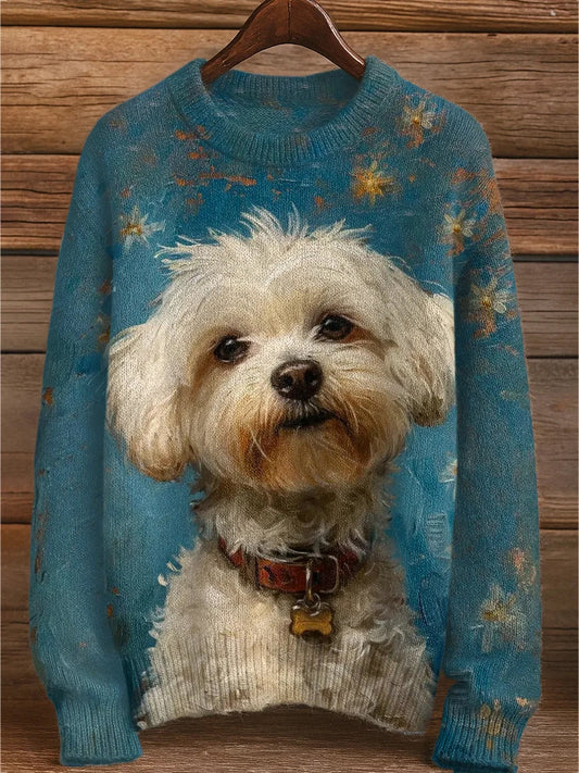 Vintage absztrakt állat nyomtatás alkalmi pulóver