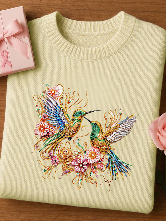 Női felt art állat nyomtatás hangulatos kötött top