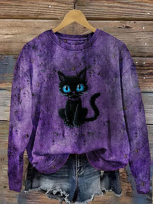 Vintage absztrakt állat nyomtatás alkalmi pulóver