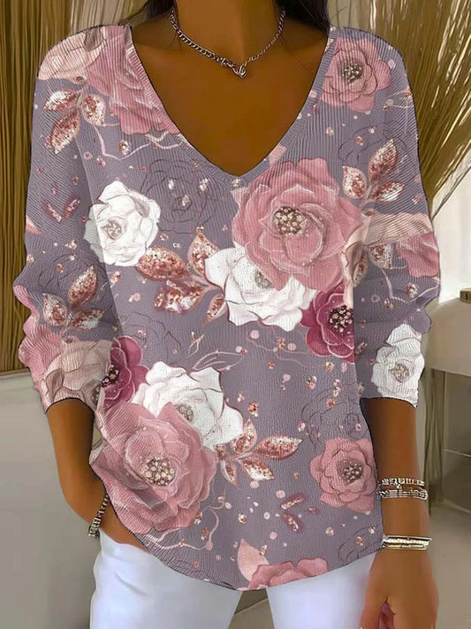Női vintage virág művészet nyomtatás alkalmi felső