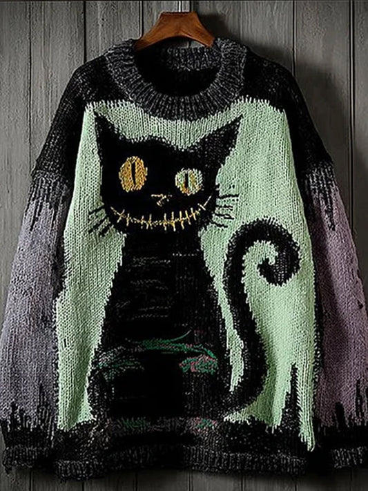 Vintage absztrakt állat nyomtatás alkalmi pulóver