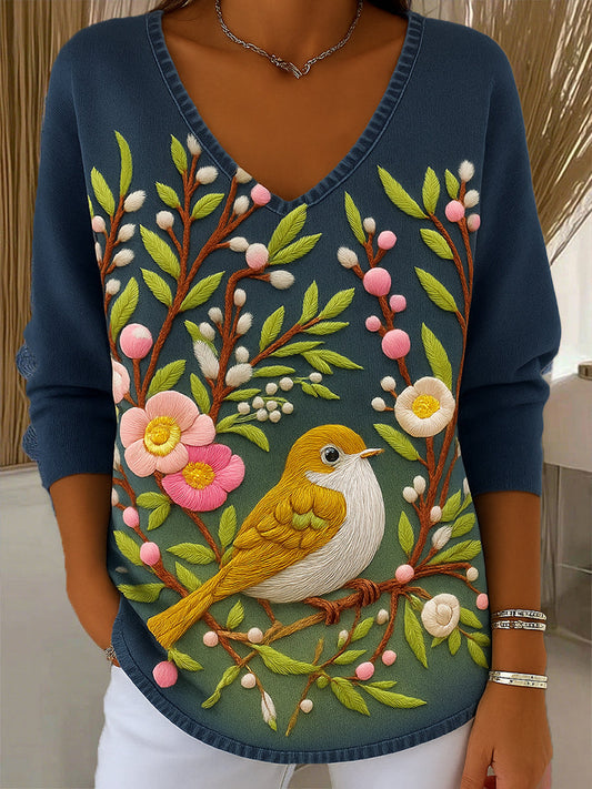 Női vintage virág művészet nyomtatás alkalmi felső