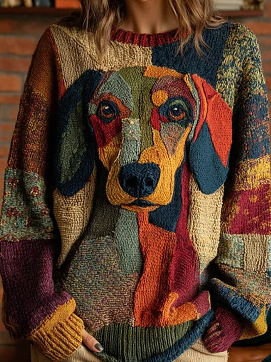 Vintage absztrakt állat nyomtatás alkalmi pulóver