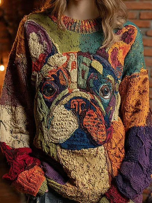 Vintage absztrakt állat nyomtatás alkalmi pulóver