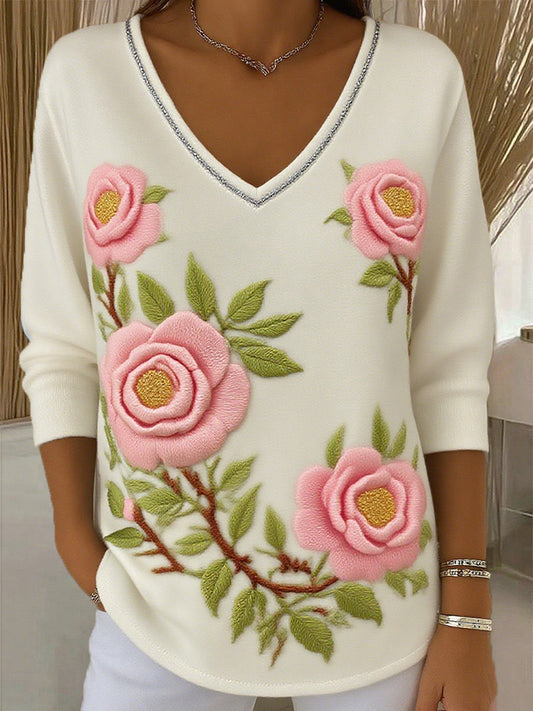 Női vintage virág művészet nyomtatás alkalmi felső