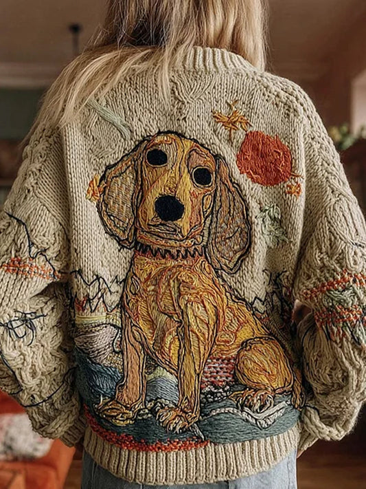 Vintage absztrakt állat nyomtatás alkalmi pulóver