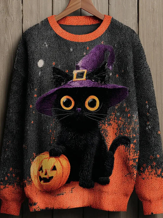 Vintage absztrakt állat nyomtatás alkalmi pulóver