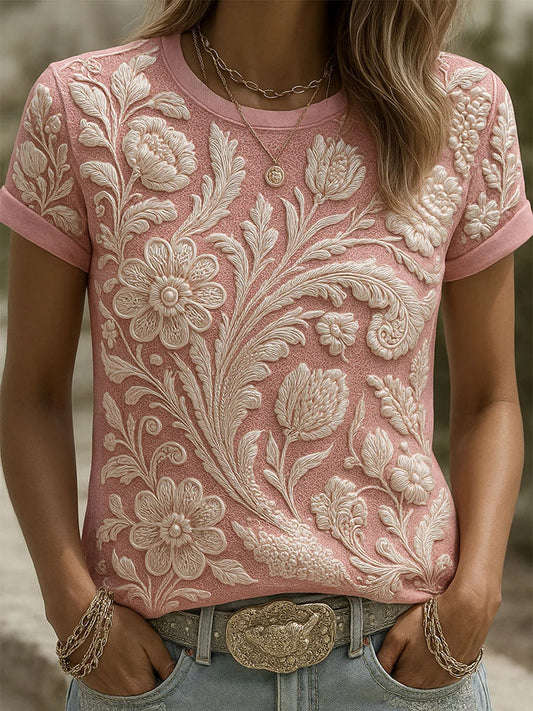 Női vintage virág művészet nyomtatás póló