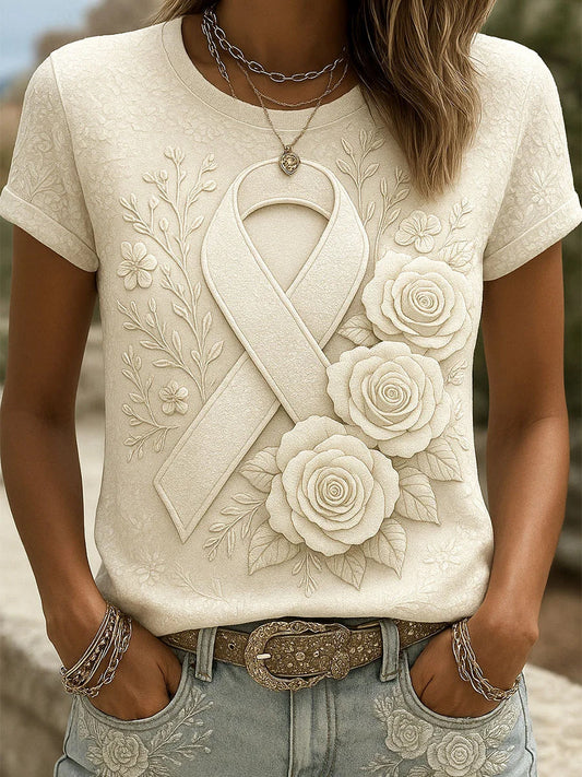 Női retro mell tudatosság virág művészet nyomtatás póló