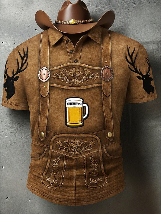 Vintage férfi oktoberfest szarvasbőr művészet nyomtatás ujjú póló