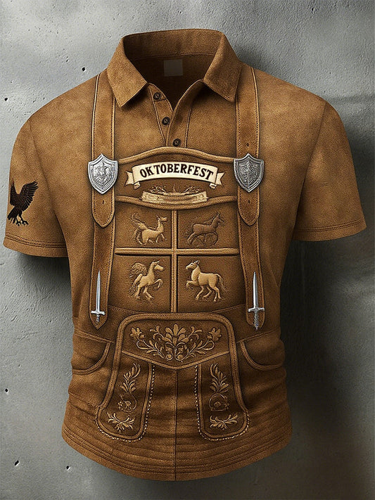 Vintage férfi oktoberfest szarvasbőr művészet nyomtatás ujjú póló