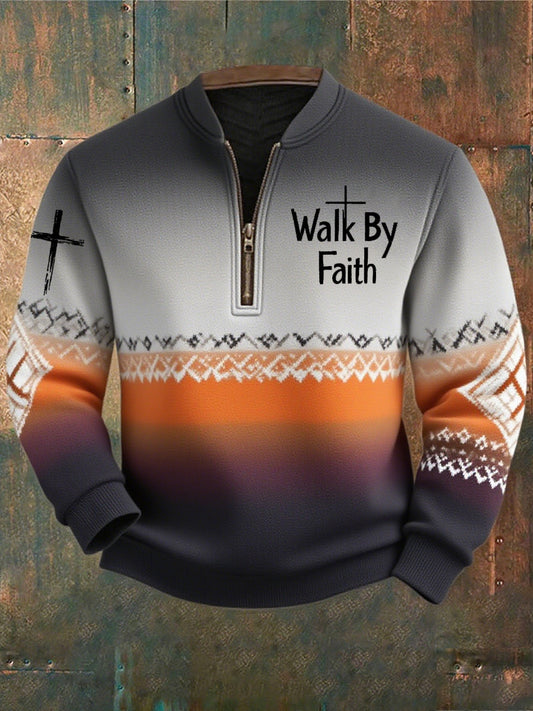 Férfi vintage art faith alkalmi pulóver