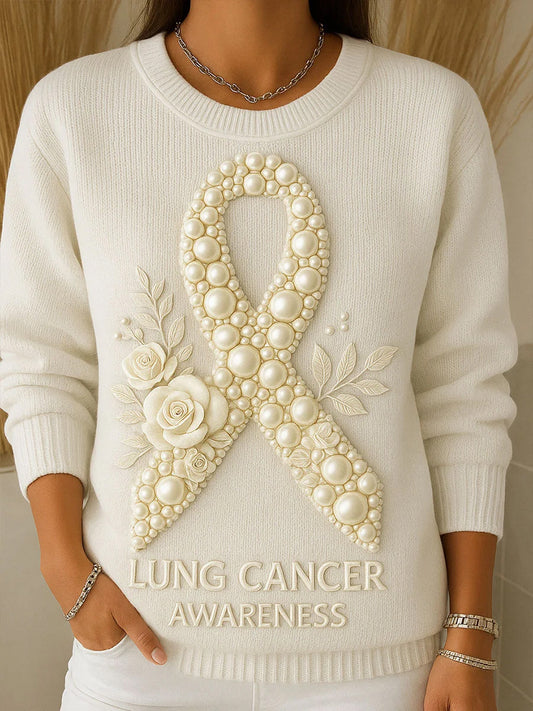 Női vintage mell tudatosság nyomtatás kényelmes alkalmi pulóver