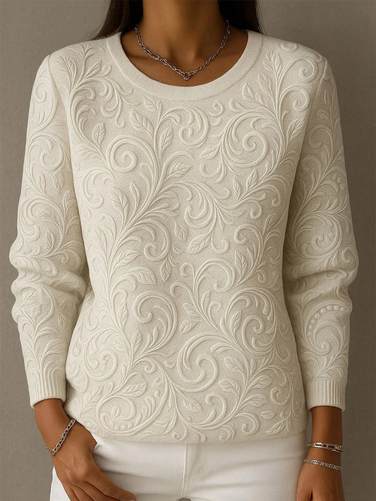 Női vintage virágos nyomtatás kényelmes alkalmi pulóver