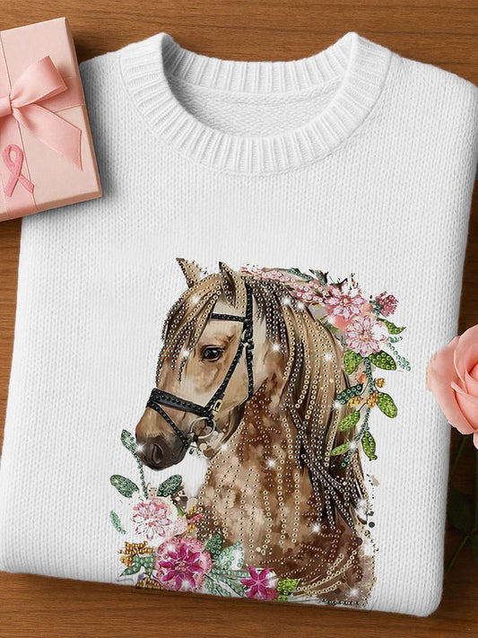 Női művészi állat nyomtatás kényelmes kötött rövid ujjú felső