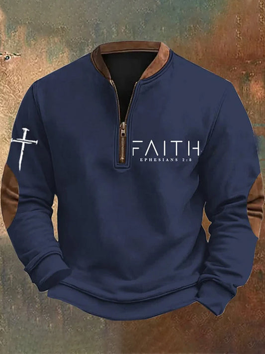 Férfi vintage art faith alkalmi pulóver