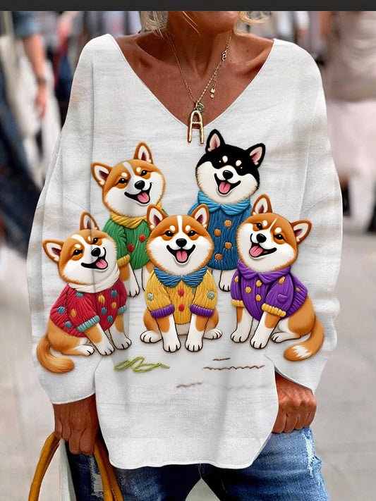 Női vintage állat nyomtatás kényelmes alkalmi felső