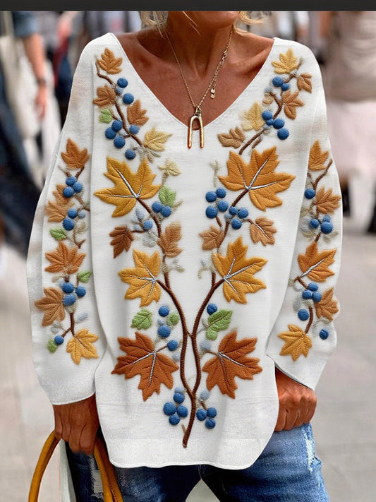 Női vintage virágos nyomtatás kényelmes alkalmi felső