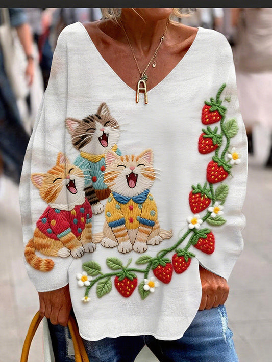 Női vintage állat nyomtatás kényelmes alkalmi felső