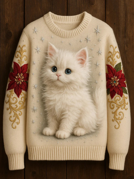 Női vintage állat nyomtatás kényelmes alkalmi pulóver