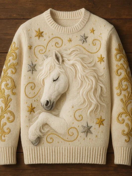 Női vintage állat nyomtatás kényelmes alkalmi pulóver