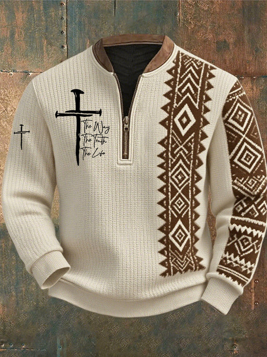 Férfi vintage art faith alkalmi pulóver