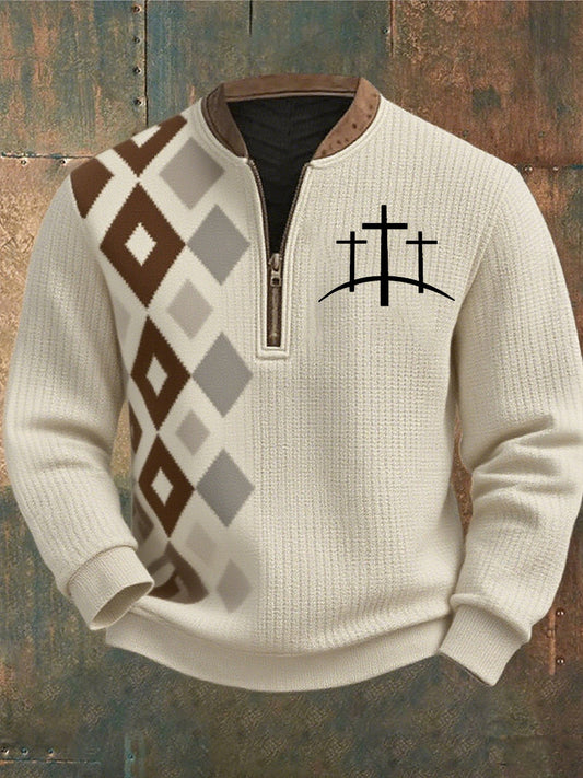 Férfi vintage art faith alkalmi pulóver