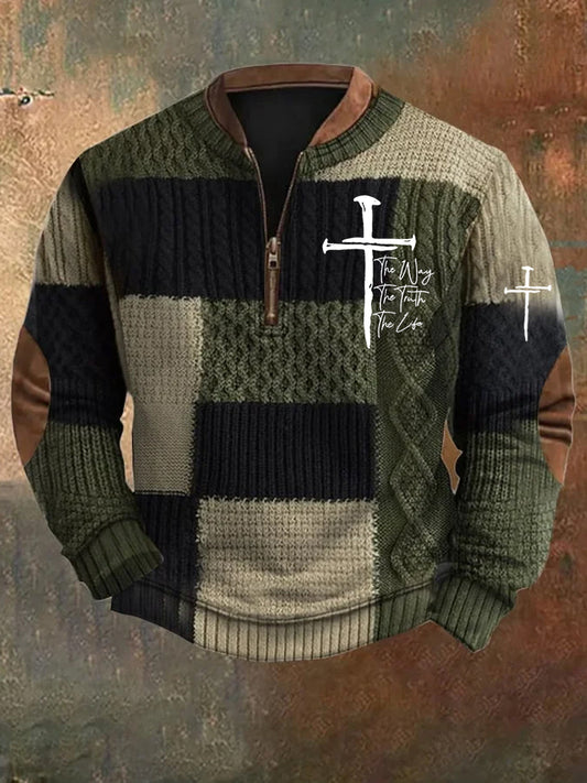 Férfi vintage art faith alkalmi pulóver