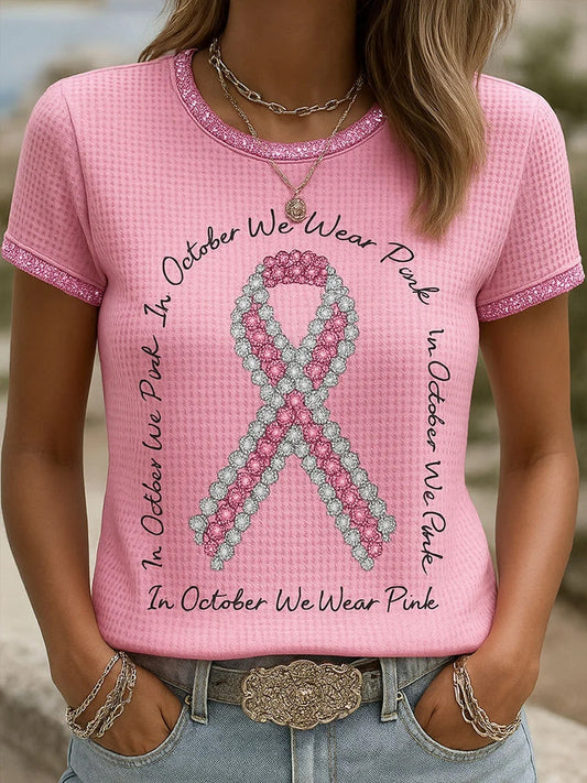 Női retro rózsaszín nyomtatás kényelmes alkalmi póló