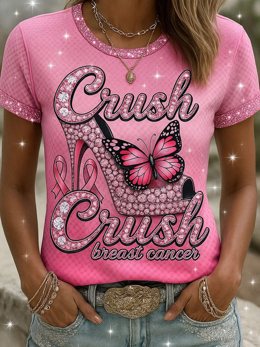 Női retro rózsaszín nyomtatás kényelmes alkalmi póló