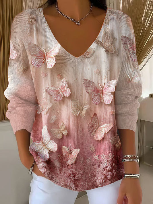 Női retro nyomtatás kényelmes alkalmi felső