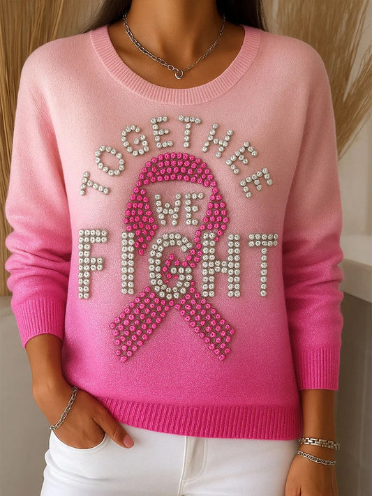 Női retro rózsaszín nyomtatott kényelmes alkalmi pulóver