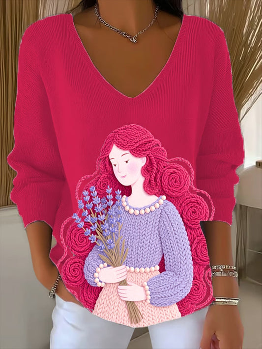 Női retro nyomtatás kényelmes alkalmi felső