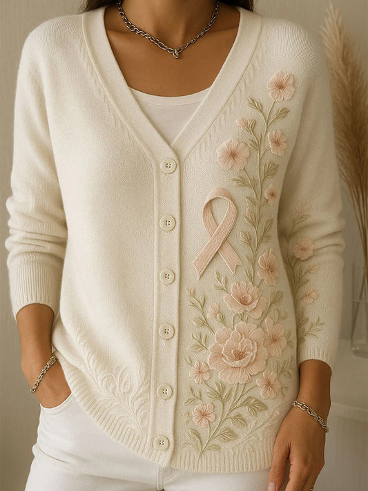 Női vintage virágos nyomtatás gomb kardigán