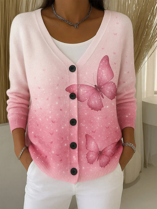 Női vintage virágos nyomtatás gomb kardigán