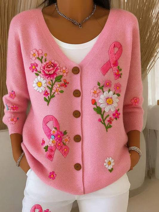 Női vintage virágos nyomtatás gomb kardigán